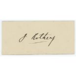 James William Rothery. Yorkshire 1903-1910. Excellent ink signature of Rothery on card. To verso