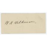 William Herbert Wilkinson. Yorkshire 1903-1910. Excellent ink signature of Wilkinson on card. To