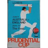 World Cup 1979. Large official poster for the World Cup Final between England and the West Indies