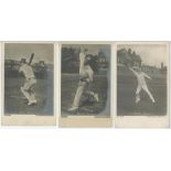Cricket postcards. A selection of twelve mono real photograph postcards. Three mono real