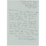 Thomas Bignall 'Tommy' Mitchell. Derbyshire & England 1928-1939. Single page handwritten letter in