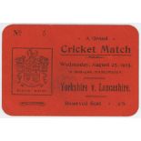 'A Grand Cricket Match at Bent-gate, Haslingden. Yorkshire v Lancashire'. Original wartime card