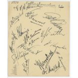 Nottinghamshire C.C.C. 1938. Album page nicely signed in black ink by seventeen Nottinghamshire