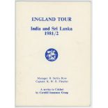 England tour to India and Sri Lanka 1981/82. Official sixteen page players and officials itinerary