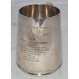 Cricket tankard. EPNS silver plated pint tankard presented to players for a match between a 'Central