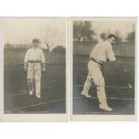 Australia cricketers and teams. Two mono real photograph postcards by Hartmann of C. Hill standing