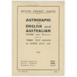 Australia tour to England 1930. 'Autographs of the English and Australian Teams with reserves during