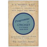 M.C.C. tour to Australia 1928/29. Original folding 'Programme of Cricket Fixtures 1928-1929'