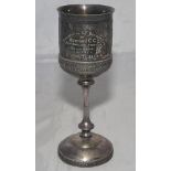 Aubigny C.C. 1895/96. A silver plate goblet with ornate floral engraved decoration and