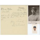 Francis Alfred 'Frank' Tarrant. Victoria, Middlesex & Europeans 1898-1937. Single page handwritten