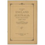 M.C.C. tour of Australia 1928/29. 'Souvenir of the England v Australia Test Matches 1928-1929'.