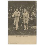 Bobby Abel and Digby Jephson. Surrey. Rarer mono real photograph postcard of Abel and Jephson