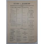 Eton v Harrow 1936. Very large original card with printed details of the arrangements for spectators