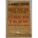 'Canterbury Cricket Week 1926'. Original poster for the St George's Theatre, Canterbury. 81st Season