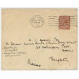 A.J. Gaston. Cricket follower, writer & collector. Envelope addressed to 'A.J. Gaston Esq, 104