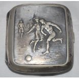 Football cigarette case. Silver metal cigarette case, probably early 20th century with embossed