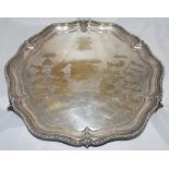 M.C.C. v All India 1936. Large silver plated circular salver with scalloped beaded edges, on ball