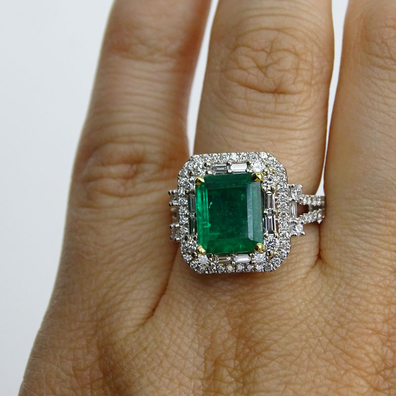 Approx. 2.50 Carat Colombian Emerald, 1.40 Carat Round Brilliant and Baguette Cut Diamond and 18 - Image 5 of 6