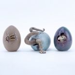 Three (3) Dennis Thompson Hatching Dragon Egg Sculptures. Signed. One with repair to toe or in