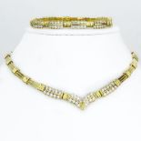 Vintage Round Brilliant Cut Diamond and 18 Karat Yellow Gold Necklace and Bracelet Suite. Stamped