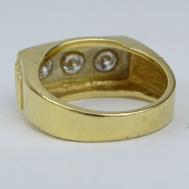 Men's Vintage Round Brilliant Cut Diamond and 14 Karat Yellow Gold Three Stone Ring. Stamped 14K. - Image 2 of 3