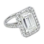 GIA Certified 3.70 Carat Emerald Cut Diamond and 18 Karat White Gold Engagement Ring. Diamond I