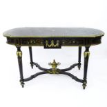 American Renaissance Gilt Bronze Mounted Mother of Pearl and Ebonized Library Table. Circa 1860.