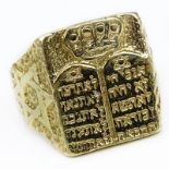 Men's Vintage Heavy 14 Karat Yellow Gold Judaica Ring. Unsigned. Good vintage condition. Ring size