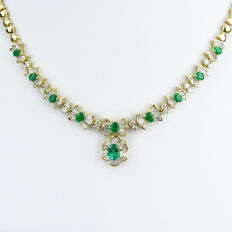 Vintage Approx. 2.20 Carat Baguette and Round Brilliant Cut Diamond, Oval Cut Emerald and 14 Karat - Image 2 of 5