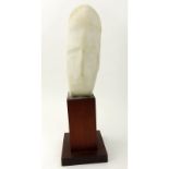 Mid Century Abstract Marble Bust on Wooden Base. Signed. Good condition. Measures 19" H. Shipping: