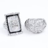 Two (2) Diamond, Rock Crystal and 14 Karat White Gold Rings. Stamped 14K, 585. Very good