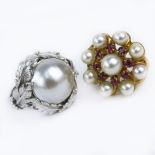 Vintage 14 Karat White Gold and Mabe Pearl Ring together with Vintage 14 Karat Yellow Gold, Pearl