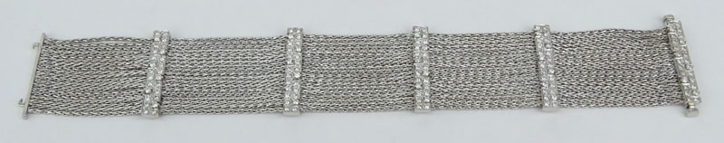 Vintage Approx. 2.75 Carat Round Brilliant Cut Diamond and 18 Karat White Gold Mesh Link Bracelet. - Image 3 of 4