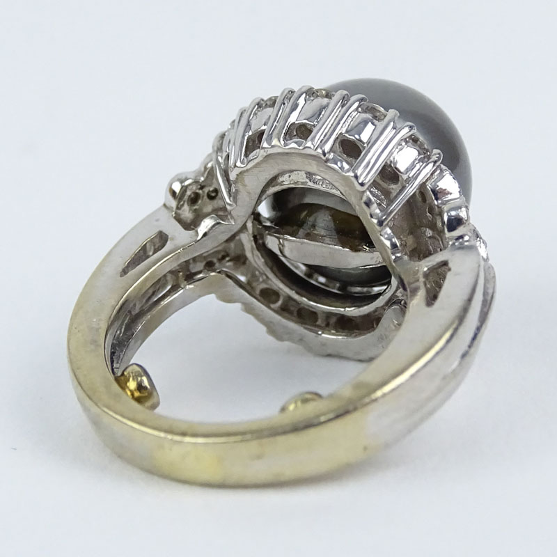 South Sea Black Pearl, Diamond and 18 Karat White Gold Ring. Pearl measures 10.5mm. Very good - Image 2 of 2