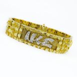 Vintage Diamond and Heavy 14 Karat Yellow Gold Nugget style ID Bracelet "IKE". Stamped 14K. Good