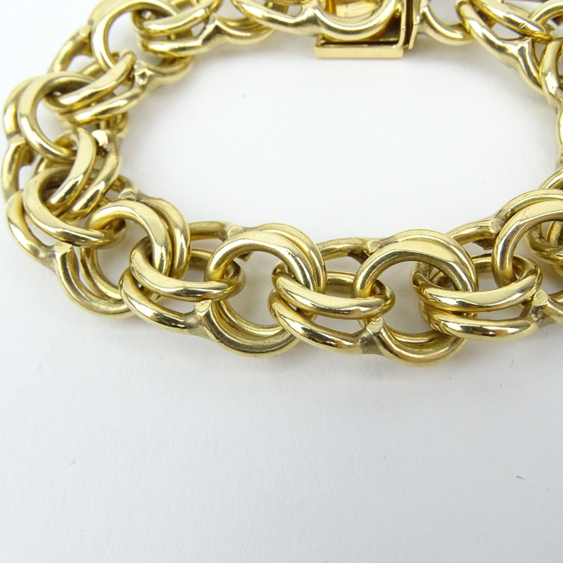 Vintage Heavy 14 Karat Yellow Gold Charm Bracelet. Stamped 14K. Good vintage condition. Measures - Image 2 of 3