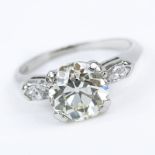 Art Deco Approx. 2.40 Carat Old European Cut Diamond and Platinum Engagement Ring. Diamond J-K
