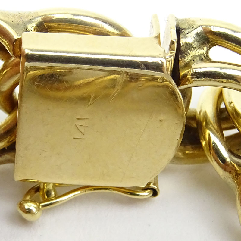 Vintage Heavy 14 Karat Yellow Gold Charm Bracelet. Stamped 14K. Good vintage condition. Measures - Image 3 of 3
