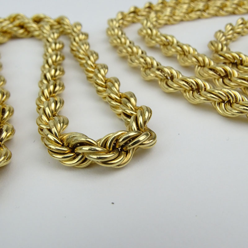 Two (2) Vintage 14 Karat Yellow Gold Rope Link Necklaces. Stamped 14K. Good condition. Measure 32- - Image 3 of 4