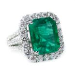 GIA Certified 7.20 Carat Colombian Emerald, 2.58 Carat Round Brilliant Cut Diamond and 18 Karat