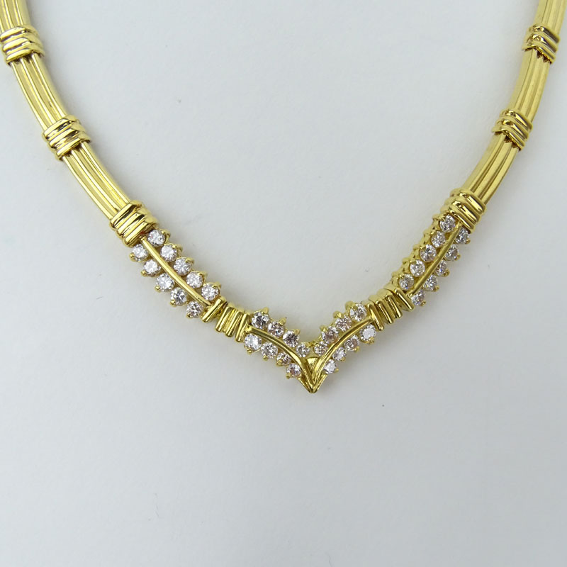 Vintage Round Brilliant Cut Diamond and 18 Karat Yellow Gold Necklace and Bracelet Suite. Stamped - Image 3 of 7