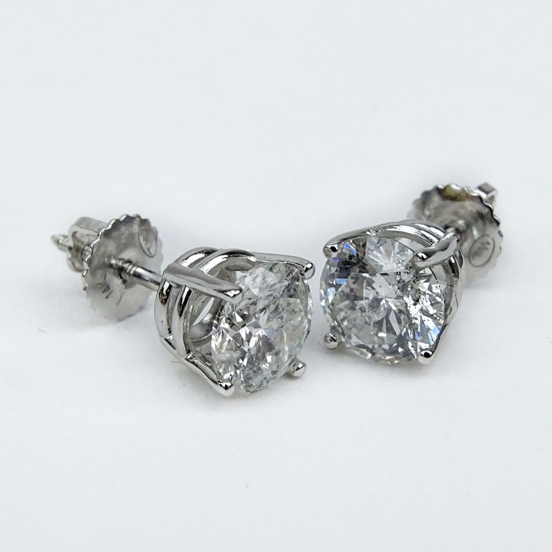 Approx. 2.06 Carat Round Brilliant Cut Diamond and 14 Karat White Gold Diamond Ear Studs. Diamonds H
