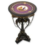 Possibly Herter Brothers Carved Wood, Marquetry, Bronze Mounted Pedestal Table. Nice gilt details