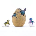 Two (2) Windstone Edition Hatching Dragon Egg Sculptures and a Large Hatching Alligator Sculpture (