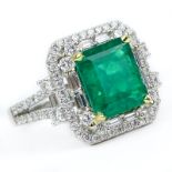 Approx. 2.50 Carat Colombian Emerald, 1.40 Carat Round Brilliant and Baguette Cut Diamond and 18