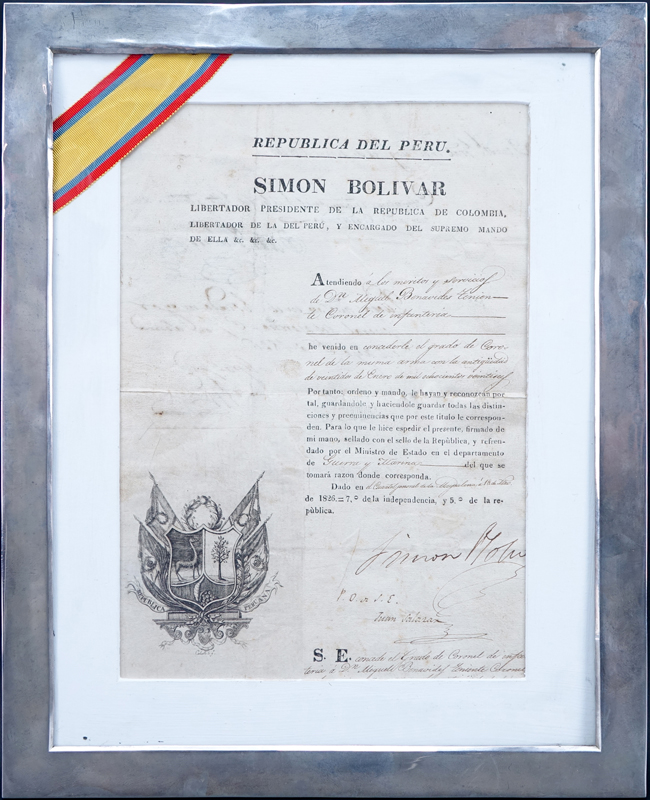 Simon Bolivar (1783 - 1830) Document Signed as "Libertador Presidente de la Republica de Colombia, - Image 2 of 4