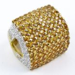 Pave Set Citrine, Diamond and 14 Karat Yellow Gold Ring. Stamped 585. Very good condition. Ring size