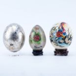 Lot of Three (3) Vintage Egg Shape Tabletop Items. Includes two painted ostrich eggs, and a