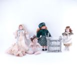 Lot of Four (4) Vintage Porcelain Dolls in Original Boxes and COA's. Includes: Goetz "Red Head