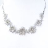 Approx. 6.50 Carat Micro Pave Set Diamond and 18 Karat White Gold Necklace. Diamonds G-H color, VS-